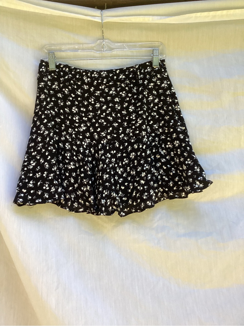 Zara Black Mini Skirt with White Floral Print, size medium